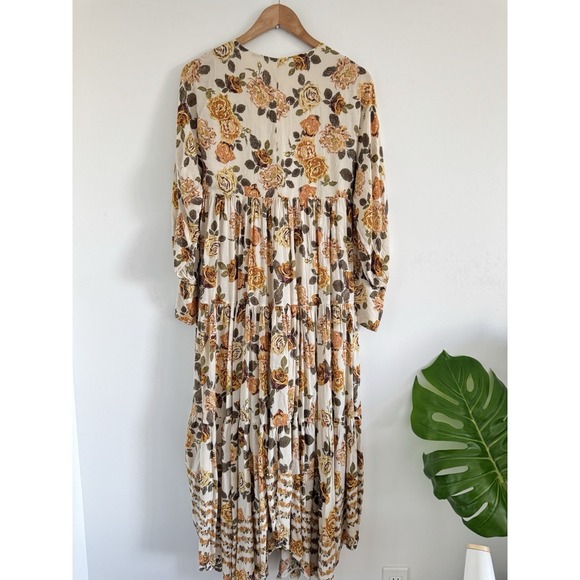 Free People Dress Rows of Roses Long Sleeve Boho Maxi Dress Women's Oversized - Picture 2 of 13